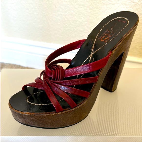 KORS Michael Kors Red Platform Sandals with wooden platform - Picture 1 of 15